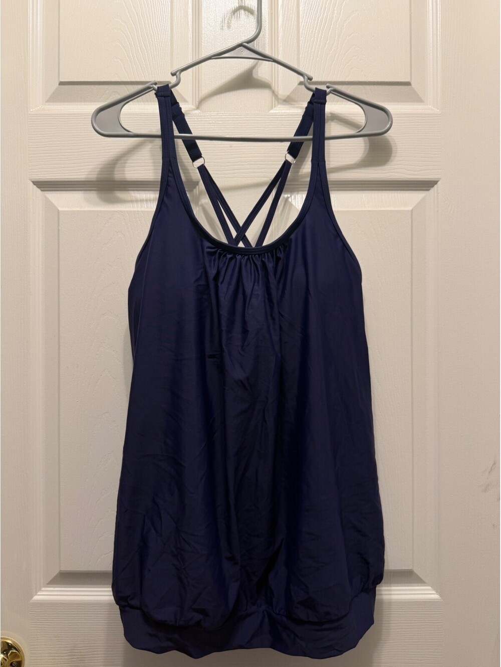 Yonique Navy Blue Strappy Criss Cross Back Tankini Top XXL